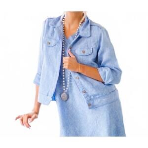NEW CROWN LINEN casual linen jacket in blue chambray